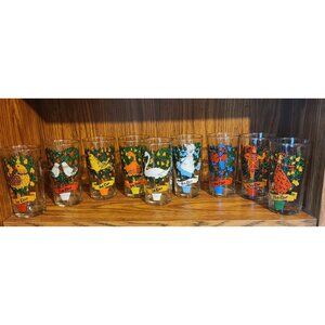 Set Of 9 Vintage 12 Days of Christmas Drinking Glasses